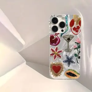 Pomegranate Flower Pattern Phone Case Cover for iPhone 11 12 13 14 15 16 Models, Stylish Floral Protective Accessory Compatible with iPhone 15 Plus Pro Max