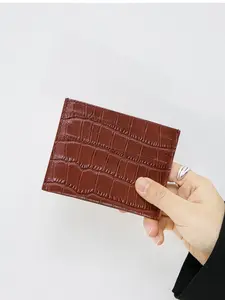 Card Holder Wallet ID Organizer, Lightweight Compact, Crocodile Pattern, Top-Grain Leather, Lightweight Design