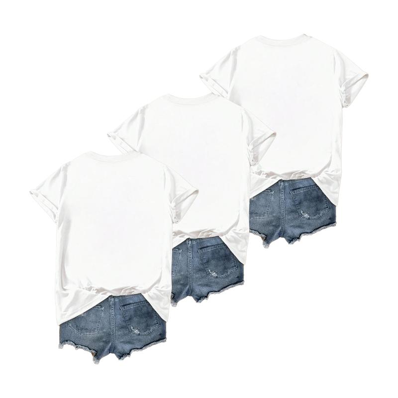 3pac Women's Solid Round Neck Tee Casual Short Sleeve T-shirt for Summer Ladies Basic Clothes for Daily Wear Crewneck Streetwear Top 100% Cotton Eco-friendly Unisex Fashionable