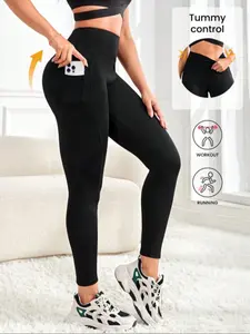 Women's High Waist Tight-Fitting Pants with Pockets, Full Elasticity, Belly Control, Fitness Yoga Pants, Sporty, Sports Stretchy Leggings