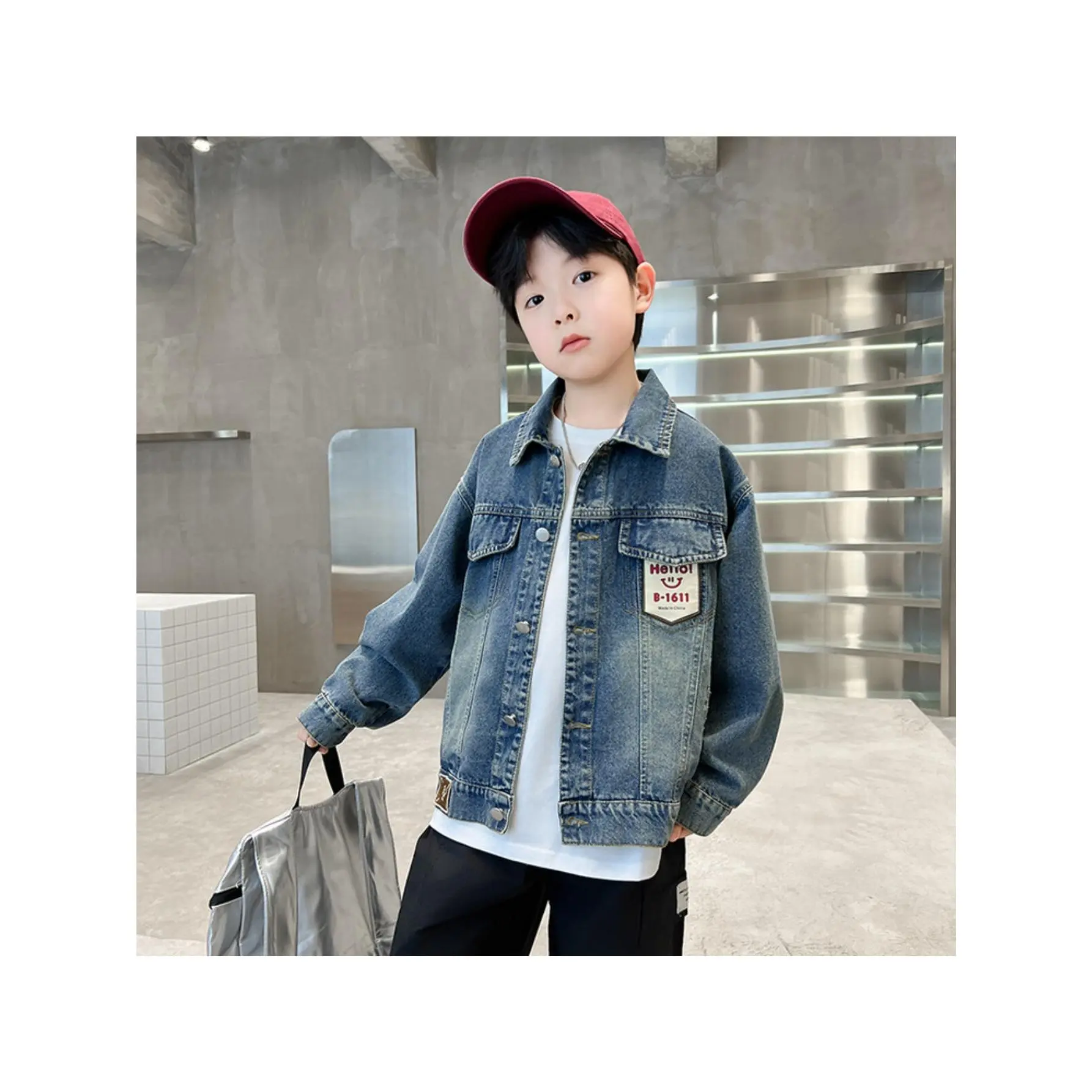 Boys' Colorblock Denim Hooded Casual Comfy Jacket - Long Sleeve, Collared Neck, Button-Down Spring Coat with Pockets for Ages 11-12Y, 11-13Y, Modern Boys' Jackets