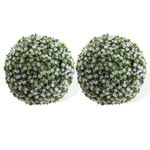 Set of 2 Artificial Boxwood Topiary Balls with Hanging Chains & Zip Ties – Realistic UV Resistant Faux Plant Spheres for Outdoor Patio, Garden, Indoor, or Wedding Decor – No Maintenance, Multi-Use