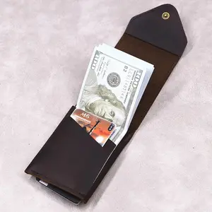 100% Genuine Leather Wallet For Men Male Original Cowhide Slim Minimalist Front Pocket Cash Wallet Card Holder With Flap Closure