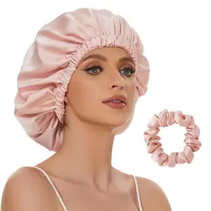 100% Mulberry Silk Bonnet for Sleeping Women, Adjustable Silk Hair Wrap for Sleeping Hair Care, Bonnet with Elastic Stay On Head(Pink) Haircare Heatless