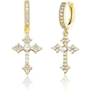 Men's 14K Cubic Zirconia Earrings,Gothic Cross Hypoallergenic Earrings,Perfect for Boys and Gifts Valentine's Day Gift for Him Her