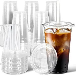 50 Pack 20 oz Plastic Iced Coffee Cups with Lids and Straws, Clear Disposable To Go Cups for Coffee, Cold Drinks, Smoothie and Milkshakes