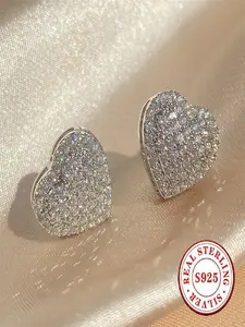 S925 sterling silver love zircon studs - full brick earrings, low-allergic shiny earrings, suitable for women's party daily jewelry Shining Earrings Artificial Zirconia Earrings