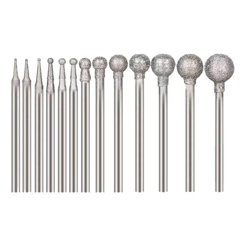 13-Piece Ball-Shaped Diamond Burr Set with 3/32 in Shanks for Rotary Tools