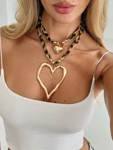 Women's Leopard Heart Pendant Necklace Set, Casual Style Zinc Alloy Jewelry, All-Seasons Accessory for Daily Wear & Party Look