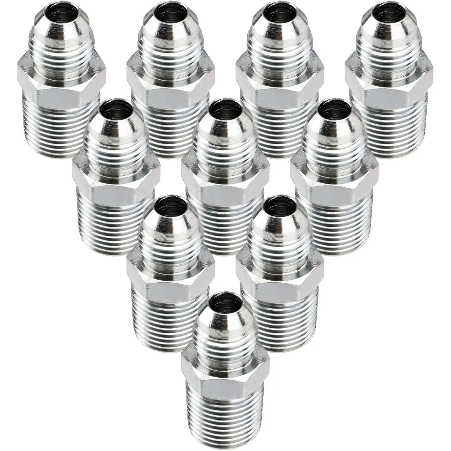 10-Pack Hydraulic Hose Adapter Fittings with Protection Covers, JIC/NPT Combo 3/8" JIC 37° Male x 3/8" NPT Male Threaded Joints Straight Tube Connectors for Industrial Use