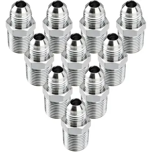 10 Pack Hydraulic Hose Adapter Fittings: 3/8" JIC 37° Male x 3/8" NPT Male Thread, Straight Tube Connectors with Protection Cover