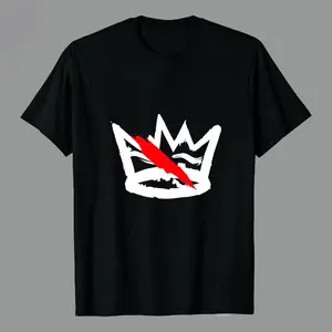 Black T-Shirt With White Crown And Red Diagonal Stripe Design Men’s Casual Graphic Tees Patriotic Christian Faith T-Shirt Summer Streetwear Fashion Statement For Trendy Individuals Gift For Friends Family Or Loved Casablanca Patterned penny tee shirt tees