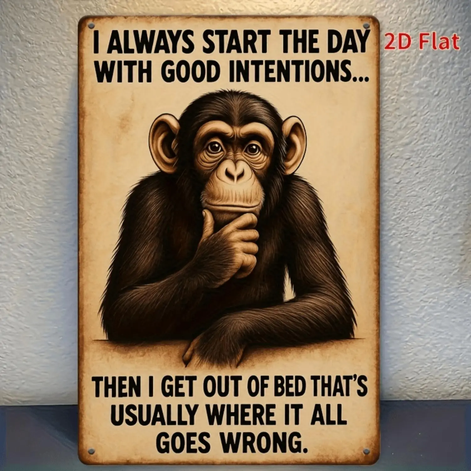 2D Flat - Vintage Wooden Wall Decor - Fun Monkey Quote Wooden Decoration, Suitable for Indoor And Outdoor Use, Humorous Gift for Men And Women, Durable 2D Flat Art, Unique Home Decoration, Retro Design, Perfect for Room Decor