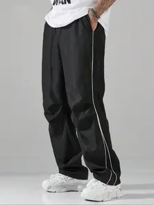 Men's Striped Split Sports Pants, Loose Straight Leg Wide Leg Casual Trousers, Spring & Fall Fashion, Street Style for Teens & Adults, Athleisure Style Bottoms