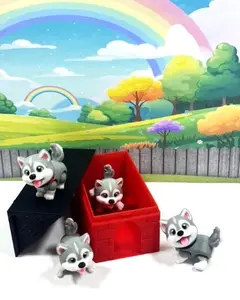 4pcs Cute Baby Husky Chibi Edition, 3D Printed Articulated Fidget Baby Husky Dog, Gray Poseable Animal Toy, Custom Pet Gift for Dog Lovers
