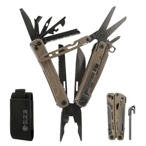 Xhandle MT-12 21-in-1 Multitool – D2 Steel Folding Knife, Desert Tan Pliers, Black Stonewashed Finish, Large Folding Scissors for Camping, Home Repair & EDC