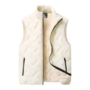 Men's Autumn & Winter Warm Vest with Fleece Lined Wool Regular Fit Polyester Zipper Design Easy Care Casual Style Medium Men's Solid Color Sleeveless Shirt Black Crew Neck Lightweight Coat Beige