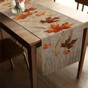 Thanksgiving Fall Decor Table Runner Autumn Pumpkin Bird Leaf Pattern Festive Tablecloth for Dinners & Gatherings