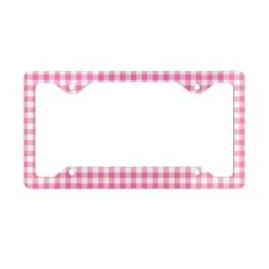 Pink Gingham Car Accessory - Cute Pink Checkerboard License Plate Frame Women - Vintage Malibu Doll Style