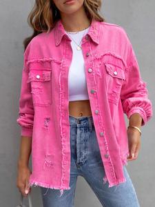 women's pocket ripped raw hem coat, chic casual button front drop shoulder outerwear, ease of wear, going out tops, minimalist longsleeves coat, ladies, clothes for fall, downtown girl clothes, vintage 90s tops, everyday summer tops, womenswear