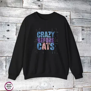 Distressed Grunge Aesthetic Sweatshirt, Crazy Before Cats, Unisex Jumper, Graphic Pullover, Vintage Style Clothing, Cat Lover Gift Menswear Hoodie