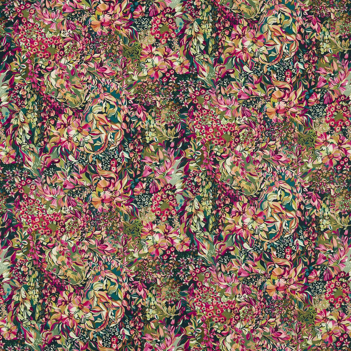 Aubrey Velvet - Forest/Raspberry Green By Clarke And Clarke | Clarke & Clarke Ferndene | Botanical & Floral Upholstery Print