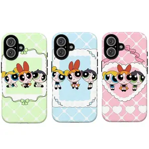 Y2K Cartoon P0werpuff Girls Phone Case|Bubbles, Blossom & Buttercup on Sweet Pastel Framed Lattice Protective Cover For iPhone 17 Pro Max 16 15 14 13 12 11 for Samsung S21 S22 S23 S24 S25 S26 Phone Case