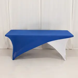 Stretch Spandex Rectangle Table Cover 72"x30" Royal Blue/White - Cross Over Two-Piece Fitted Tablecloth