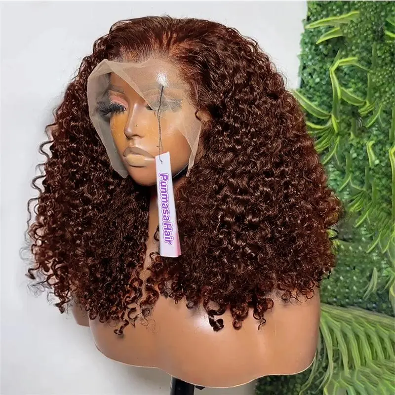 Chocolate Brown Bob Wig Human Hair Wig 13x6 Lace Frontal Wig HD Transparent Lace Front Wigs Human Hair for Women Colored Deep Curly Short Bob Wigs 100% Real Human Hair Wig #4 Brown Wig Human Hair