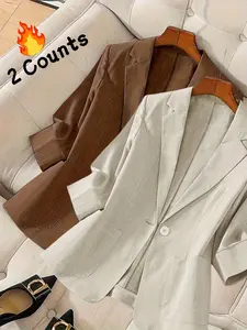 Women's Fitted Lapel Long Sleeve Casual Blazer Jacket, Elegant Solid Color Commuter Suit Nk-Wry-655, Stylish Office Wear