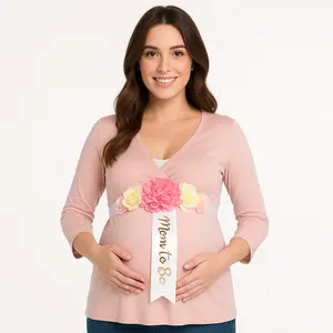 Floral "Mom to Be" Baby Shower Sash with Pink and Yellow Flowers