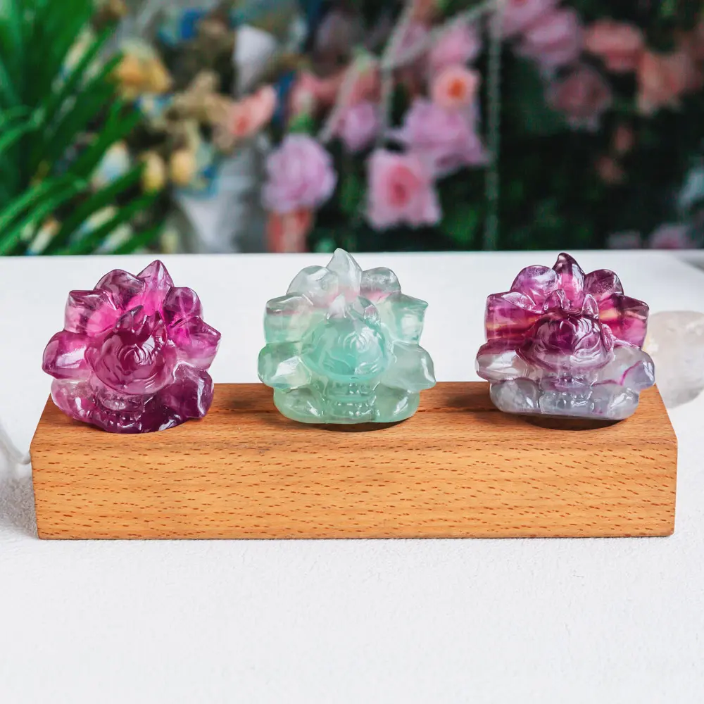 Crystal Carving | Natural Fluorite | Owl & Dragon & Scallop & Nine-Tails Fox