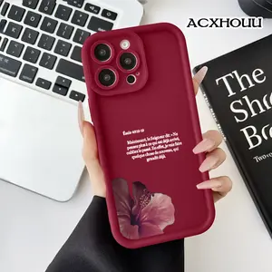 Case for iPhone 17 16 E Pro Max 15 Plus 14 13 12 11 XS XR Burgundy Hibiscus Minimal Patterned Soft TPU Shockproof Rugged Cellphone Cover Gift
