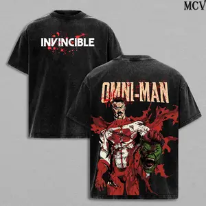 Retro Washed Invincible Omni-Man "Hulk Kill" T-Shirt, Double-Sided Print Unisex Streetwear Tee, Loose Fit Casual Short Sleeve for Men & Women