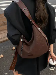 Retro suede women's shoulder bag, adjustable shoulder strap - zipper closure, suitable for both casual and formal occasions, fashionable handbag, vintage style, oil edge details, Fashionable Crossbody Bag