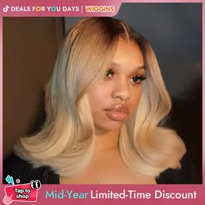[Summer Sale] Wiggins Hair Glueless 4/613 Straight 6*8 Bob Wig & Blonde Ombre 90's Flip Bob Wig With Brown Roots Ombre Human Hair Pre Cut Upgrade 5*7 Lace Ready To Go Bob Wig Pre Plucked #SummerWins #DealsForYouDays