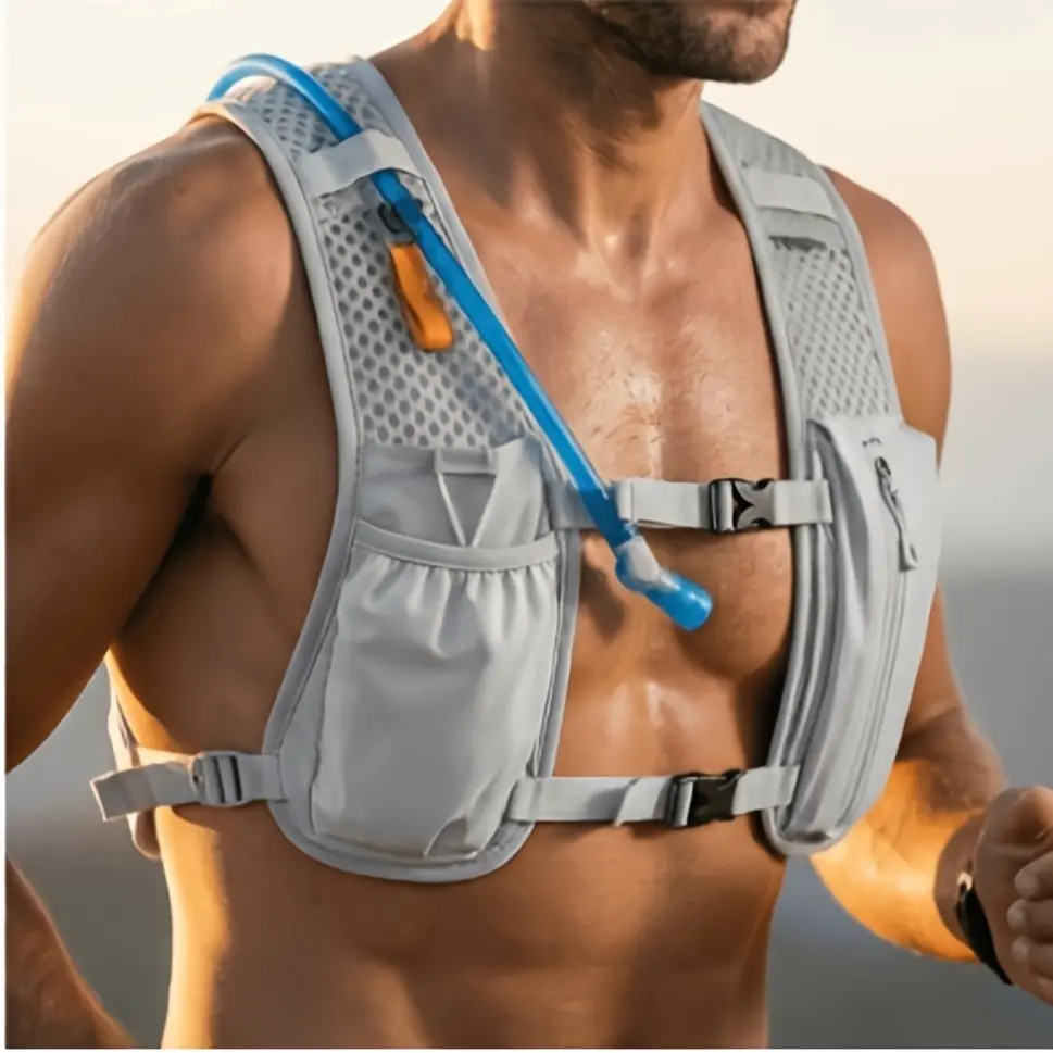 Solid-Color Trail Running Vest, Lightweight Breathable Hydration Pack for Men & Women, Adjustable with Multiple Pockets for Jogging & Cycling, Unisex, Outdoor Running
