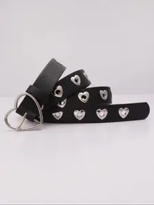 1pc Women's Y2K Punk Rock Style Trendy Belt Stylish Belts PU Leather Heart Grommet Rivet Decorative Alloy Buckle Waist Belt, Punk Fashion Belt for All Seasons