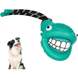 Pufferfish Shape Rubber   with Detachable Squeaky Tennis Ball & Rope, Interactive Durable  Toys for Dogs, Safe  Material, Clean  Design (Green)