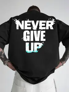 Men's Graphic Bomber Jacket with 'Never Give Up' Slogan, Edgy Motivational Statement Outerwear for Streetwear Looks, Daily Commutes, Gym Sessions & Effortlessly Stylish Outfits