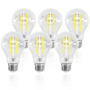 LED Edison Light Bulb,6W E26 Vintage Clear Light Bulbs,A19 LED Filament for Ceiling Light Fixture Non-dimmable 6 Pack exterior lighting backyard decor Warm White
