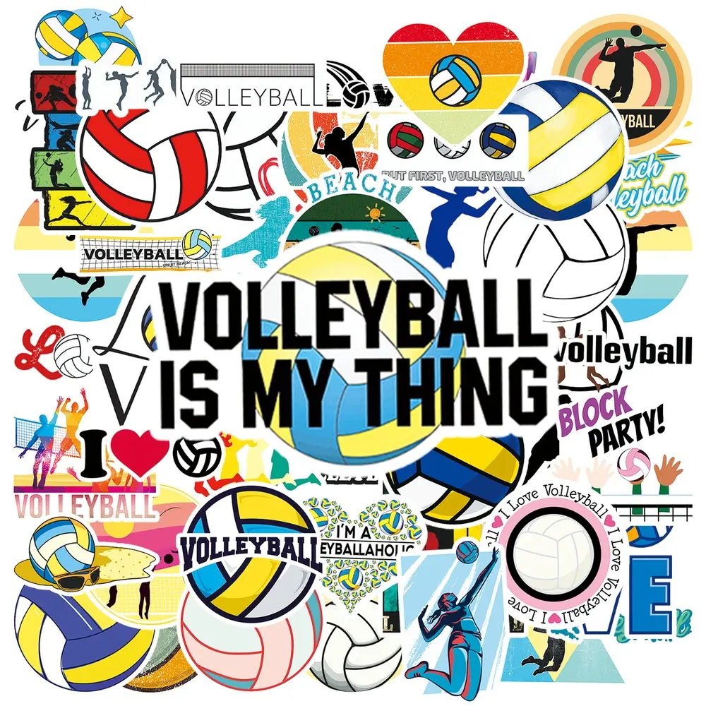 50Pcs Retro Volleyball Vinyl Stickers, Vintage Beach Volleyball Sport Decals, Waterproof Car Window Motorcycle Helmet Stickers, Water Bottle Laptop Luggage Journal Scrapbook Stickers #VolleyballStickers #SportsStickers