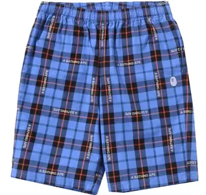 Bape Blue/Red Logo Check Sweat Shorts Size Medium