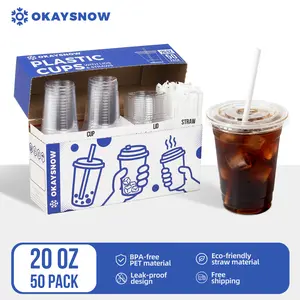 20oz Clear Disposable Plastic Cups with Lids & Straws – Easy Grab To Go Iced Coffee Smoothie Drink Cups BPA Free PET