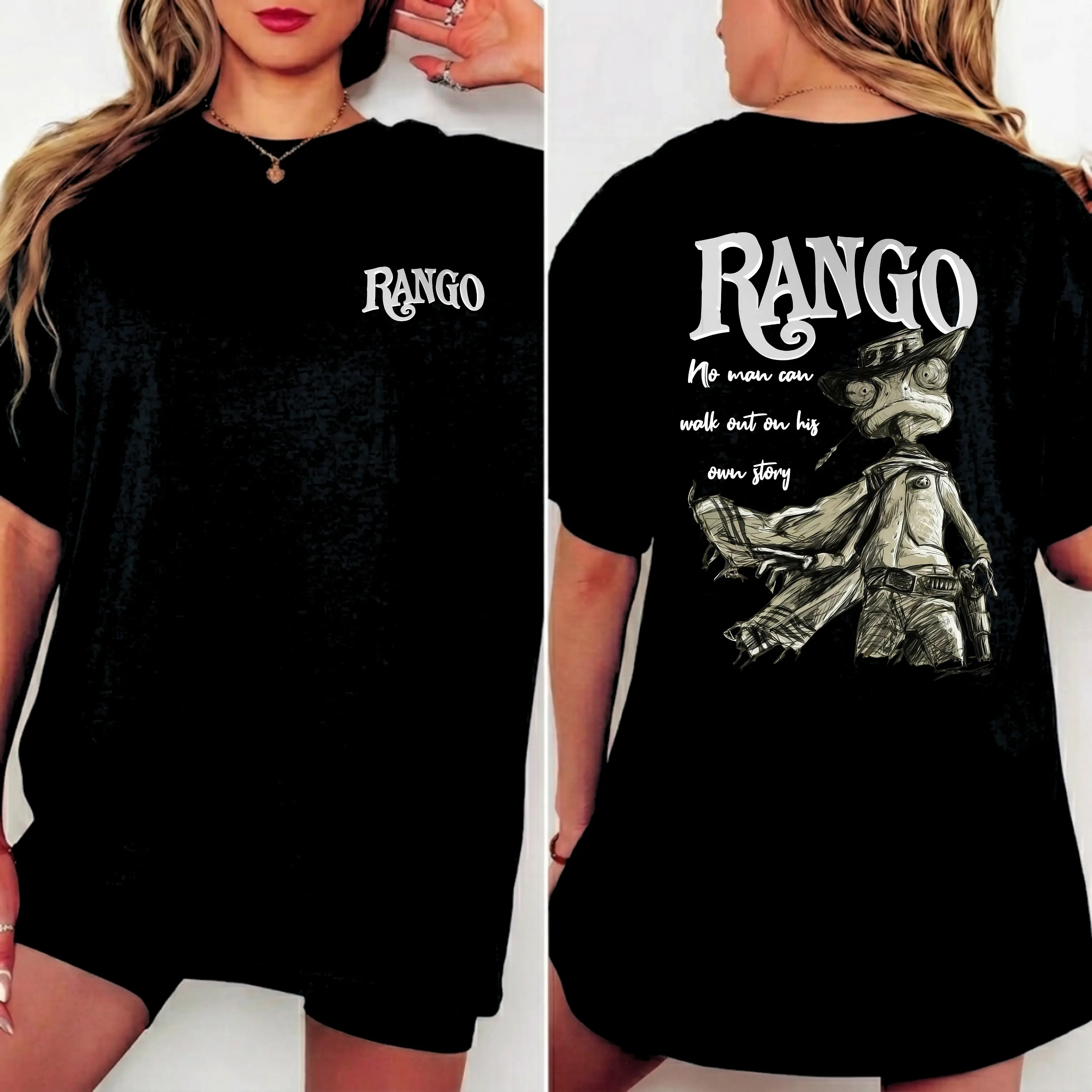 Rango Movie Shirt, No Man Can Walk Out on His Own Story Graphic Tee, Western Cartoon T-Shirt