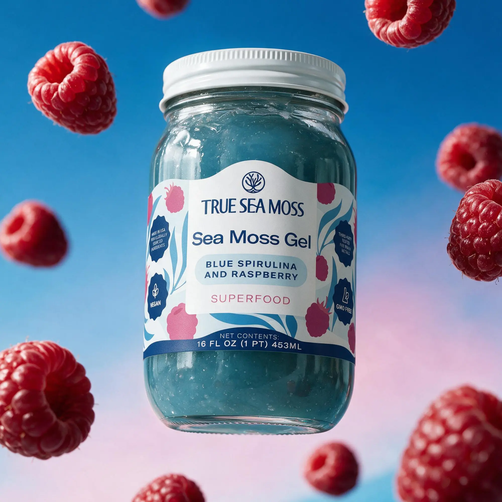 True Sea Moss Blue Spirulina and Raspberry Irish Sea Moss Gel with Gift – Rich in Essential Minerals & Vitamins – supports overall vitality tiktokshopspringglowup