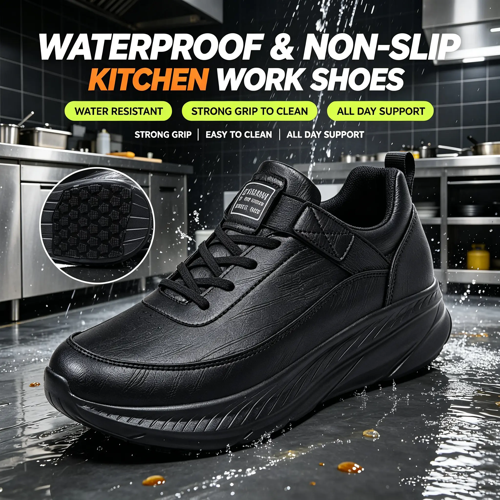 Men's anti slip work shoes - waterproof walking shoes, sports shoes for catering chefs and kitchens, Father's Day gifts