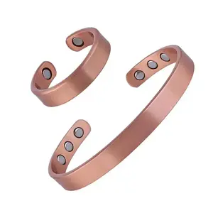 Set Pure Copper Bracelets and Rings Simplicity Cuff Magnetic Bangles for Women Men Arthritis Health Solid Copper Jewelry