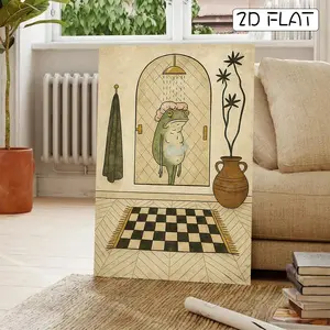 Charming Frog Bath Canvas Art Print,Frog in Bathroom Pattern Painting -  Retro Wall Decor for Living Room, Bedroom, and Home Office, Modern Art Canvas Wall Art