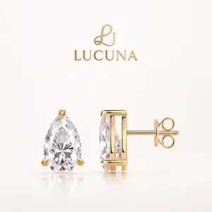 1 carat each pear cut moissanite stud earrings for women in 925 sterling silver with 18K gold plating